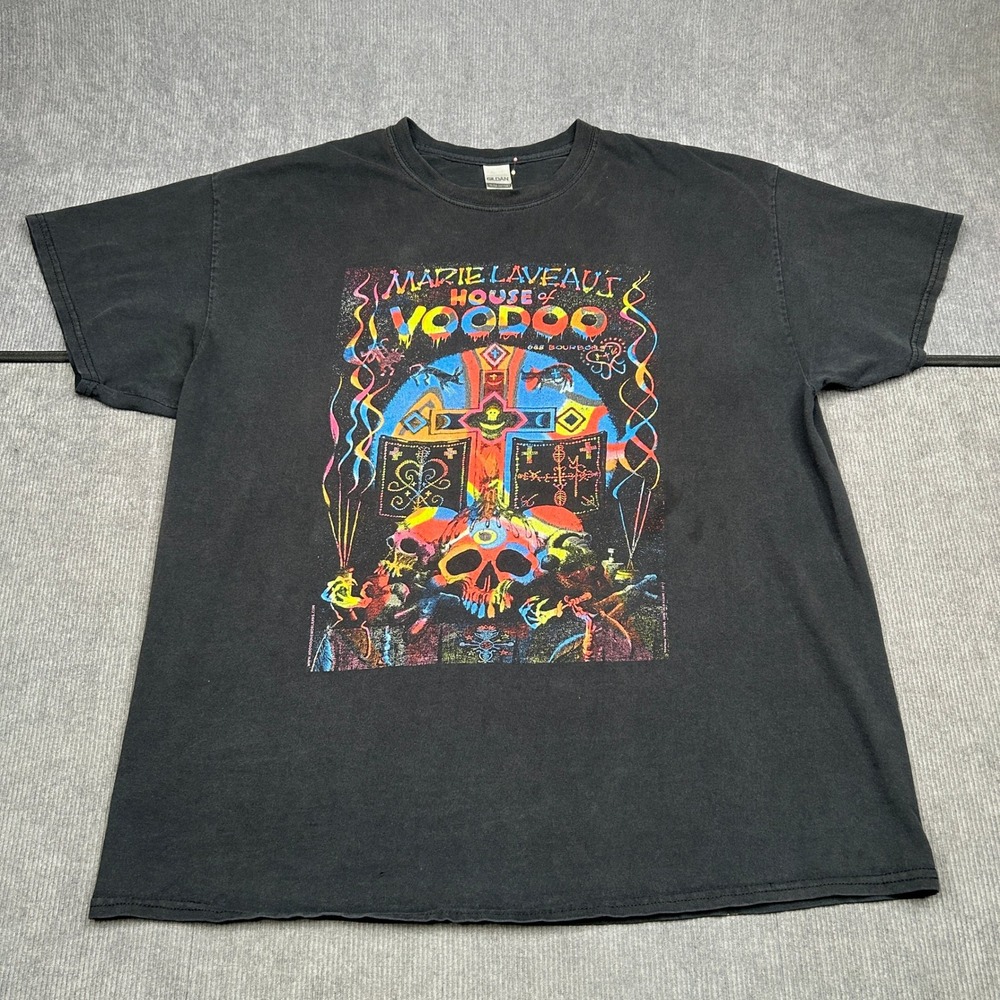 Marie Laveaus House of Voodoo T-Shirt Black Graphic Y2k New Orleans